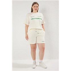 Taş Regular Fit Slogan Baskılı Örme Büyük Beden T-shirt Şort Alt- Üst Takım TBBSS25CP00004