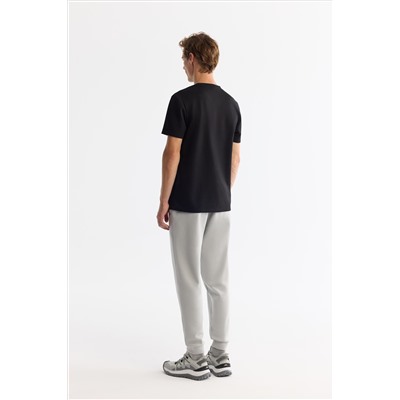 Siyah Bisiklet Yaka Baskılı Elastan T-Shirt