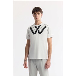 Avva, Erkek Beyaz Bisiklet Yaka Fleksi Baskılı T-shirt A51Y1068