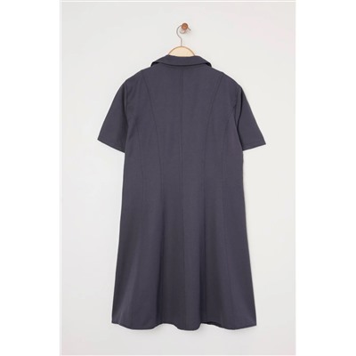 Antrasit Gabardin Dokuma Mini Büyük Beden Elbise TBBSS25AH00205