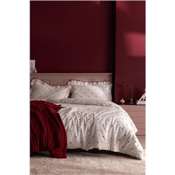 Coeur Tek Kişilik %100 Pamuk Kalp Nakışlı Nevresim Takımı - Beyaz/Kırmızı