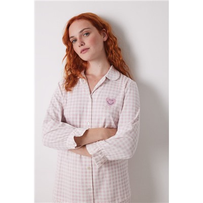 Pijama camisero largo 100% algodón rosa cuadros