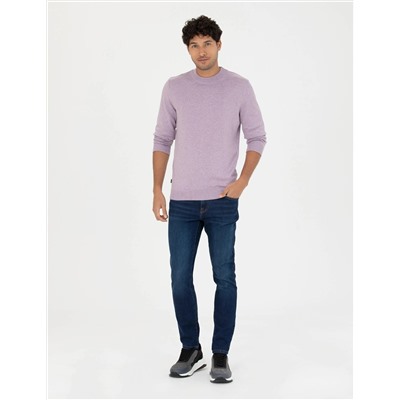 Koyu Lila Slim Fit Bisiklet Yaka Basic Triko Kazak
