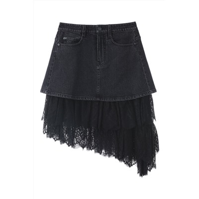 Falda asimétrica efecto doble prenda Negro
