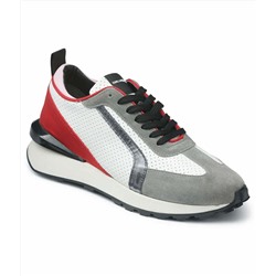 PERFORATED LEATHER AND SUEDE RUNNER