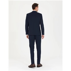 Lacivert Slim Fit Çizgili Takım Elbise