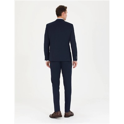 Lacivert Slim Fit Çizgili Takım Elbise