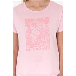 Kadın Açık Pembe Desenli Bisiklet Yaka Tişört