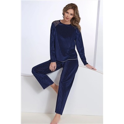 Sevim Kadın Lacivert Kadife Pijama Takım 12633