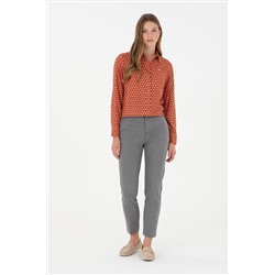Kadın Gri Kanvas Carrot High Waist Fit Kanvas Pantolon