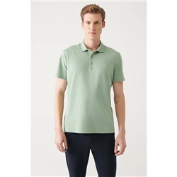 Avva Erkek Su Yeşili %100 Pamuk Standart Fit Normal Kesim 3 Düğmeli Kıvrılmaz Polo Yaka T-shirt E001035