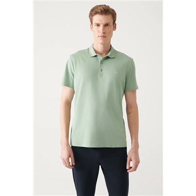 Avva Erkek Su Yeşili %100 Pamuk Standart Fit Normal Kesim 3 Düğmeli Kıvrılmaz Polo Yaka T-shirt E001035