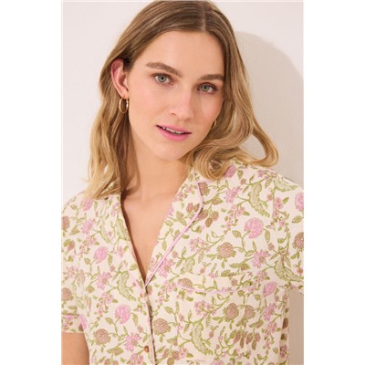 Pijama camisero capri 100% algodón estampado flores