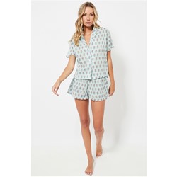 Short de pijama cintura alta - Azul claro