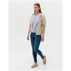 Bej Cropped Slim Deri Ceket