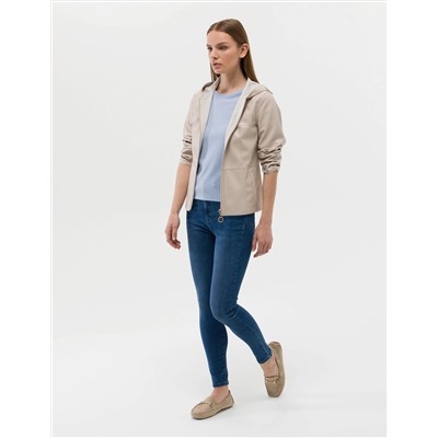 Bej Cropped Slim Deri Ceket