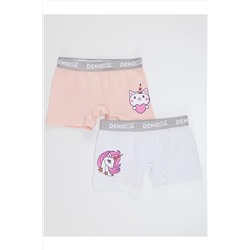 Denokids Kız Çocuk Pembe-beyaz 2 Adet Boxer Takım CFF-22K1-075