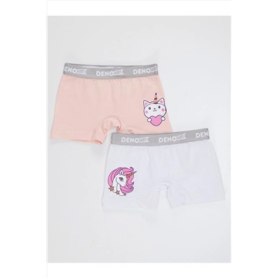 Denokids Kız Çocuk Pembe-beyaz 2 Adet Boxer Takım CFF-22K1-075