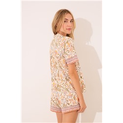 Pijama corto camisero algodón flores