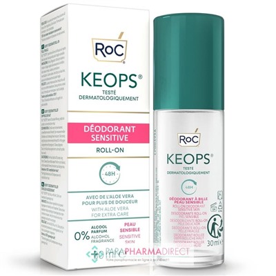 Roc Keops - Déodorant Sensitive - Aloe Vera - Peau Sensible - Roll-on 30 ml