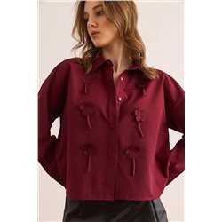 Olalook, Kadın Bordo Önü Aksesuarlı Gizli Patlı Crop Gömlek GML-19001314