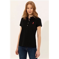 Kadın Siyah Basic Polo Yaka Tişört