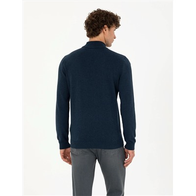 Lacivert Melanj Slim Fit Kazak