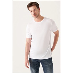 Avva Erkek Beyaz Ultrasoft Bisiklet Yaka Düz Standart Fit Normal Kesim Modal T-shirt B001171