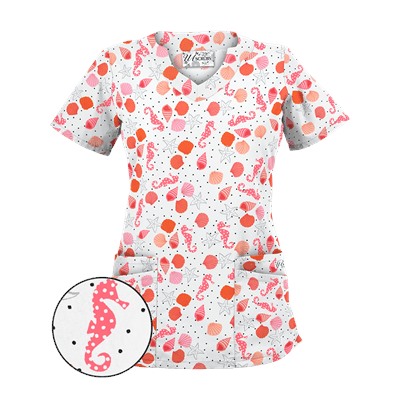 UA Day At The Beach Black Scallop Neck Print Scrub Top