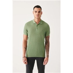 Avva, Erkek Su Yeşili 3 Düğmeli Dokulu Ribanalı Polo Yaka Triko T-shirt B005009