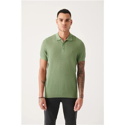 Avva, Erkek Su Yeşili 3 Düğmeli Dokulu Ribanalı Polo Yaka Triko T-shirt B005009
