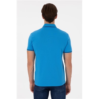 Erkek Slim Fit Polo Yaka Saks Basic Tişört