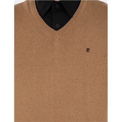 Camel Melanj Slim Fit V Yaka Basic Triko Kazak