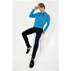 Erkek Kobalt Kapüşonlu Basic Sweatshirt