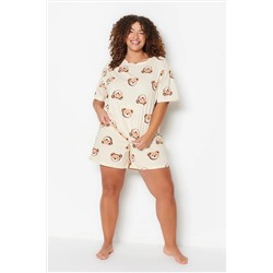 Trendyol Curve Ekru Ayıcık Baskılı Pamuklu Örme Pijama Takımı TBBSS23AI00022