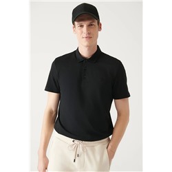 Avva Erkek Siyah %100 Pamuk Standart Fit Normal Kesim 3 Düğmeli Kıvrılmaz Polo Yaka T-shirt E001035