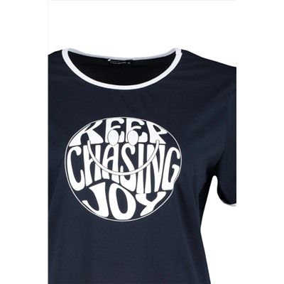 Lacivert Slogan Baskılı Crop Boy %100 Pamuk Örme Büyük Beden T-shirt TBBSS23BF00011