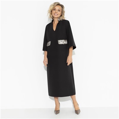 Платье с акцентными элементами из экокожи, Деловая леди (black)
