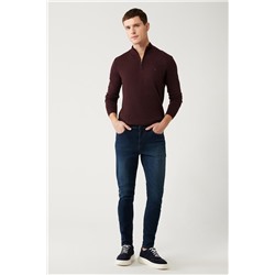 Koyu Mavi Eskitme Yıkamalı Esnek Ekstra Slim Fit Dar Kesim Jean Pantolon