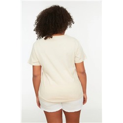 Taş Bisiklet Yaka Kol Detaylı %100 Pamuk Örme T-Shirt TBBSS22BF0023