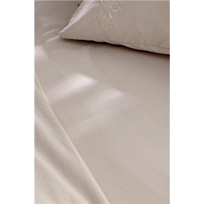 Loris King Size %100 Pamuk Nakışlı Nevresim Takımı - Bej