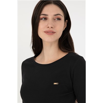 Kadın Siyah Bisiklet Yaka Sweatshirt