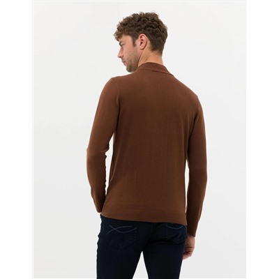 Kahverengi Slim Fit Yarım Balıkçı Basic Triko Kazak