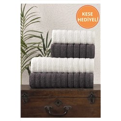 Rebeka Home Collection, 4 Lü Dalga Antrasit Krem Banyo Havlu Seti
