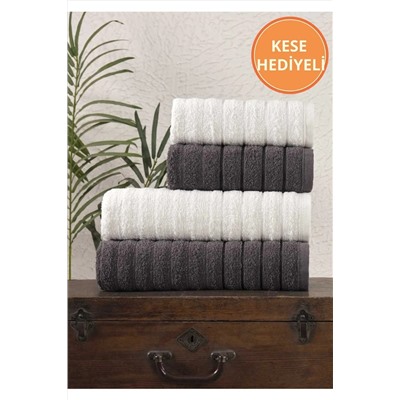 Rebeka Home Collection, 4 Lü Dalga Antrasit Krem Banyo Havlu Seti