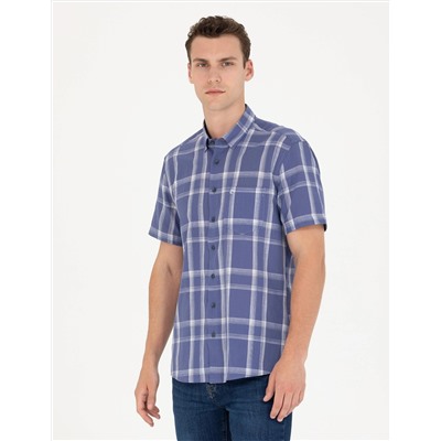 Lacivert Regular Fit Kısa Kollu Gömlek