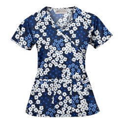 UA Vibrant Blossoms Navy Mock Wrap Scrub Top