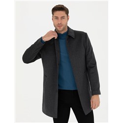 Antrasit Slim Fit Kaşe Kaban