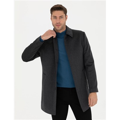 Antrasit Slim Fit Kaşe Kaban