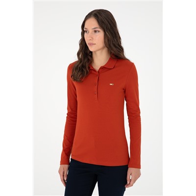 Kadın Kiremit Basic Polo Yaka Sweatshirt